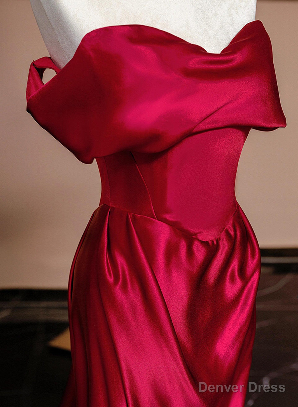 Wine Red Off Shoulder Satin Long Prom Dress, Wine Red Prom Dresses