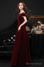 Wine Red Off Shoulder Simple Scoop Long Prom Dress, Wine Red Prom Dresses