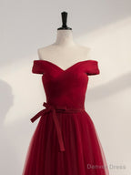 Wine Red Off Shoulder Simple Sweetheart Floor Length Prom Dress, Dark Red Prom Dresses