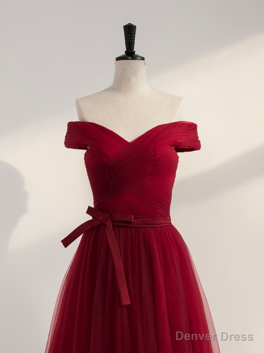 Wine Red Off Shoulder Simple Sweetheart Floor Length Prom Dress, Dark Red Prom Dresses