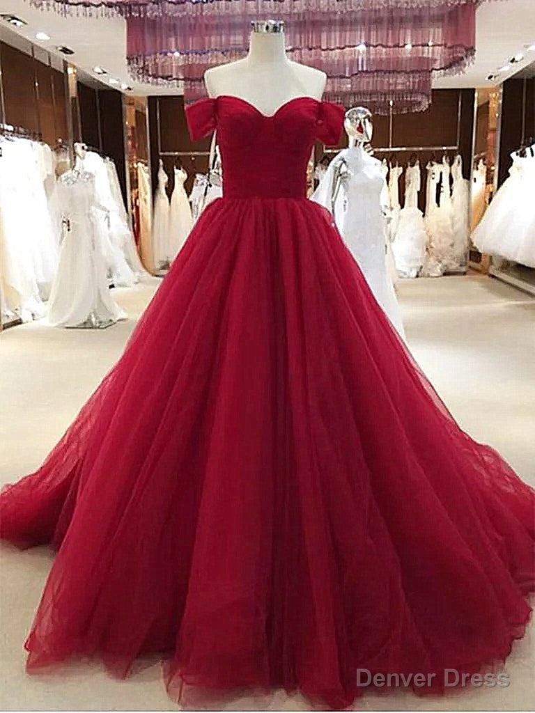 Wine Red Off Shoulder Sweetheart Long Prom Gowns, Red Prom Dresses