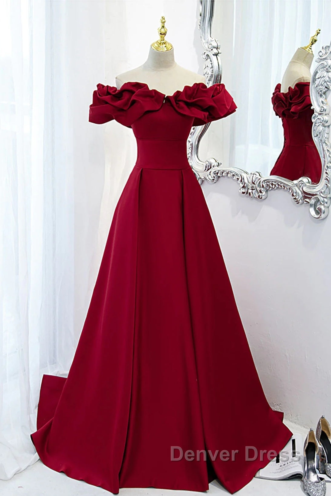 Wine Red Off Shoulder Sweetheart Long Party Dresses, Wine Red Prom Dresses Evening Dresses Secondary image
