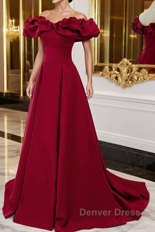 Wine Red Off Shoulder Sweetheart Long Party Dresses, Wine Red Prom Dresses Evening Dresses Main image