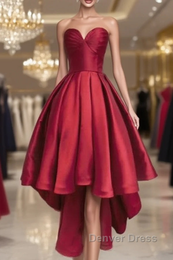 Wine Red Pretty High Low Party Dresses, Wine Red Homecoming Dresses, Lace-Up Junior Prom Dresses Main image