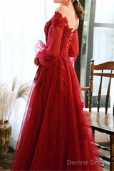 Wine Red Prom Dress Lace Evening Dress Party Dress, A-Line Wine Red Formal Dress