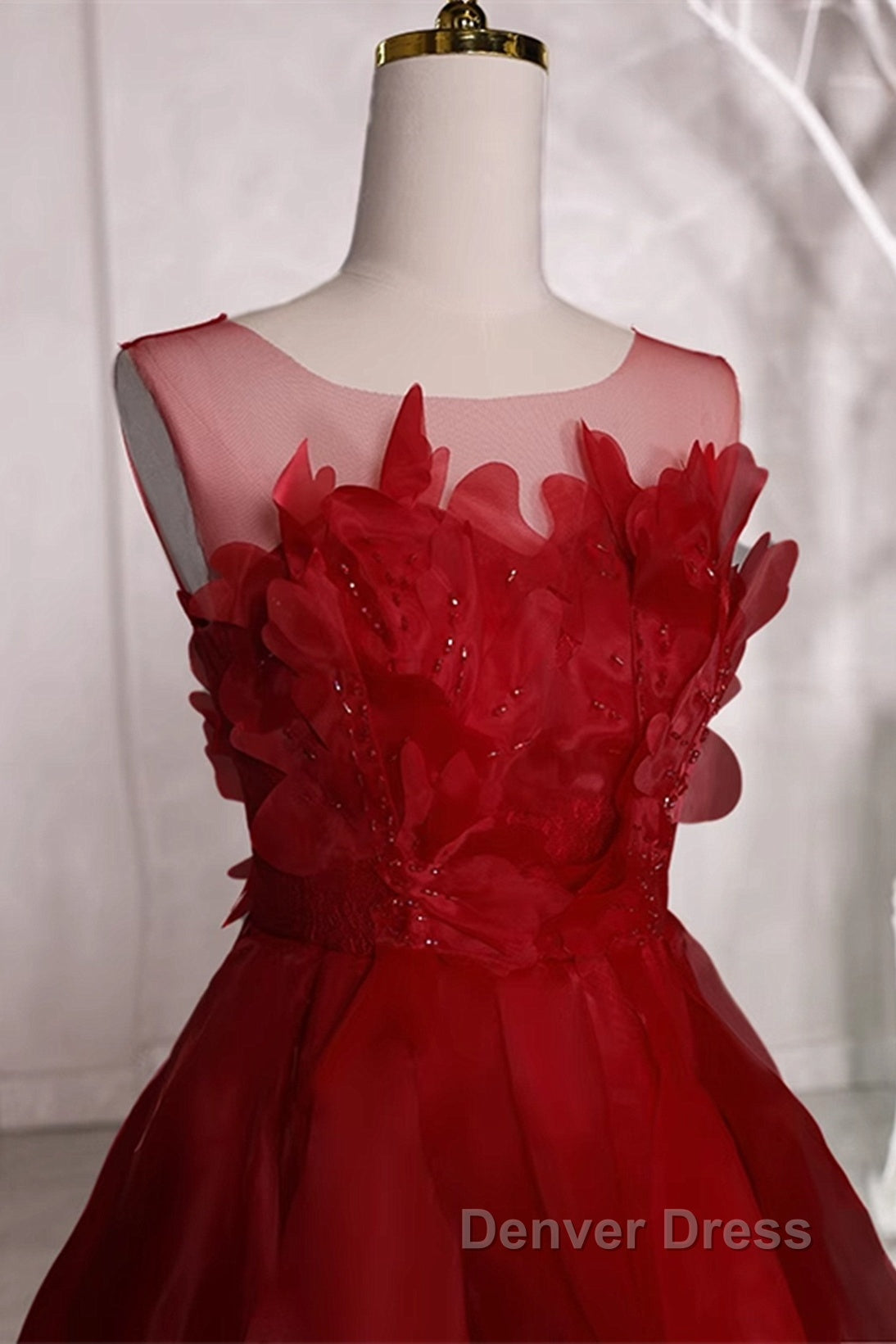 Wine Red Round Neckline A-Line Beaded Party Dresses, Wine Red Long Prom Dresses Secondary image