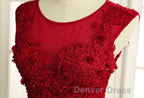 Wine Red Round Neckline Lace High Low Homecoming Dress, High Low Prom Dresses