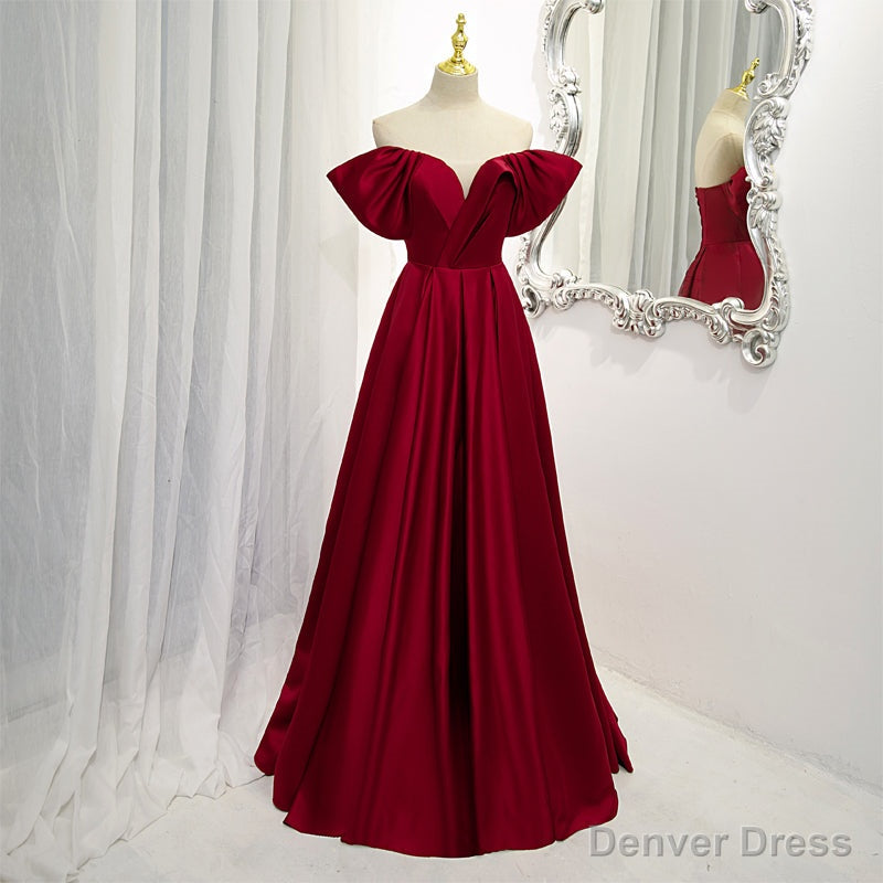 Wine Red Satin A Line Floor Length Prom Dress, Burgundy Long Prom Dresses