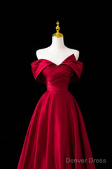 Wine Red Satin A-Line Prom Dress, Wine Red Evening Dress Formal Dress