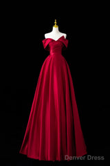 Wine Red Satin A-Line Prom Dress, Wine Red Evening Dress Formal Dress