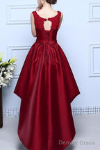 Wine Red Satin And Lace High Low Homecoming Dress , Lovely Prom Dresses