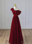 Wine Red Satin and Tulle A Line Simple Prom Dress, Floor Length Prom Dresses