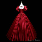 Wine Red Satin Beaded Ball Gown Sweet 16 Dress, Wine Red Evening Formal Dress