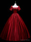 Wine Red Satin Beaded Ball Gowns Sweet 16 Dress, Wine Red Prom Dresses