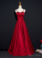 Wine Red Satin Beaded Sweetheart Party Dress, A-line Wine Red Prom Dress