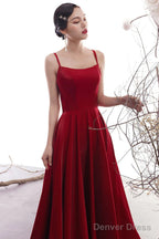 Wine Red Satin Cross Back Long Prom Dress, Wine Red Wedding Prom Dresses