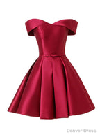 Wine Red Satin Handmade Knee Length Prom Dress, Short Prom Dresses