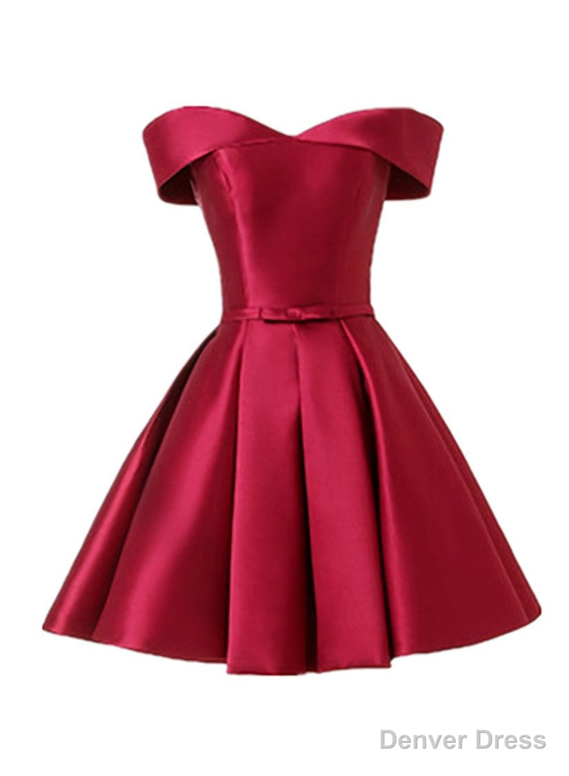 Wine Red Satin Handmade Knee Length Prom Dress, Short Prom Dresses