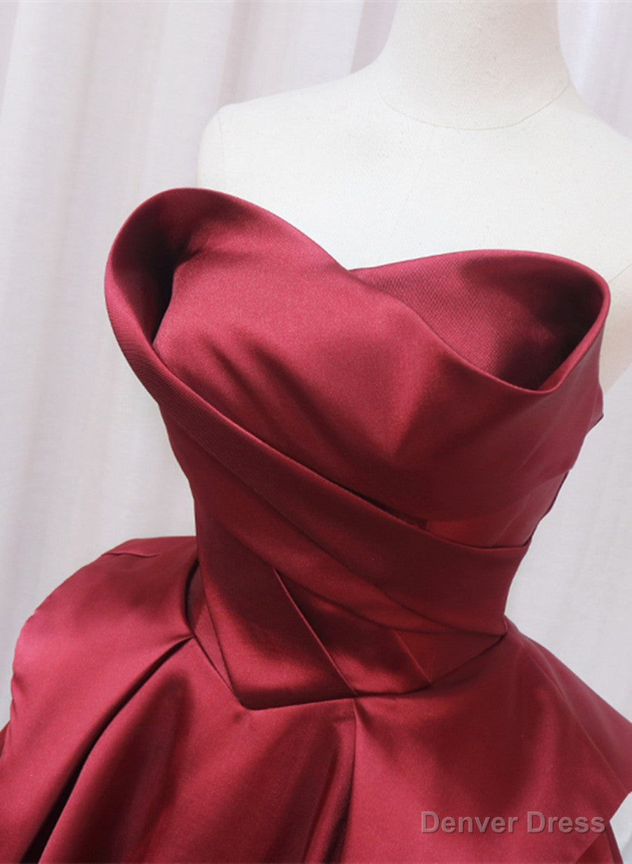 Wine Red Satin Long Prom Dress, A Line Wine Red Prom Dresses Secondary image
