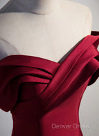 Wine Red Satin Long Party Dresses, A-Line Wine Red Satin Prom Dresses