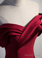 Wine Red Satin Long Party Dress, A-Line Wine Red Satin Prom Dress