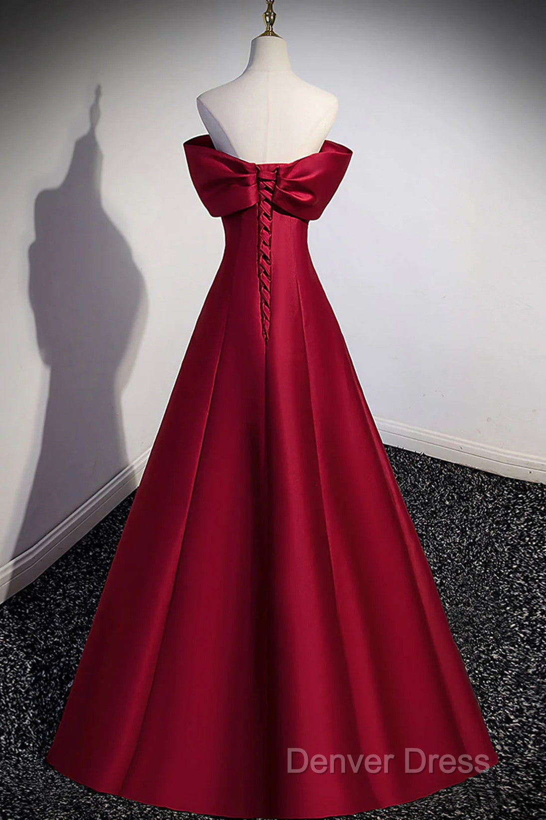 Wine Red Satin Long Party Dresses, A-Line Wine Red Satin Prom Dresses