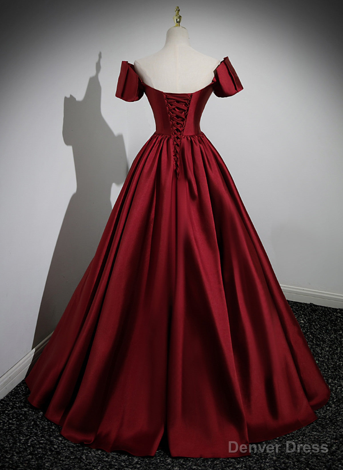 Wine Red Satin Long Prom Dress, Off Shoulder Sweetheart Floor Length Prom Dresses