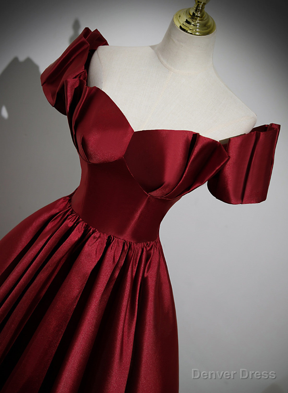 Wine Red Satin Long Prom Dress, Off Shoulder Sweetheart Floor Length Prom Dresses