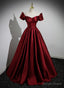 Wine Red Satin Long Prom Dress, Off Shoulder Sweetheart Floor Length Prom Dresses