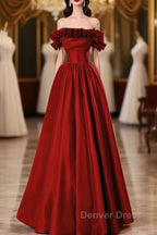 Wine Red Satin Long Prom Dresses Party Dresses, Wine Red A-Line Long Wedding Party Dresses