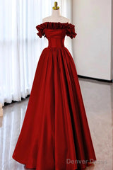 Wine Red Satin Long Prom Dress Party Dress, Wine Red A-Line Long Wedding Party Dress