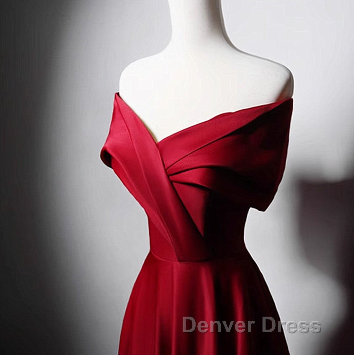 Wine Red Satin Off Shoulder A-Line Party Dresses, Wine Red Long Formal Dresses Prom Dresses
