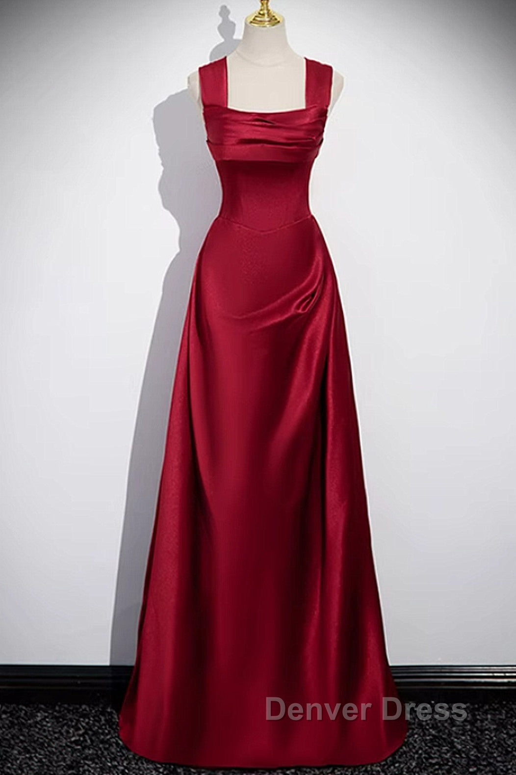 Wine Red Satin Off Shoulder Long Party Dresses, A-Line Satin Prom Dresses