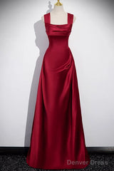 Wine Red Satin Off Shoulder Long Party Dress, A-Line Satin Prom Dress