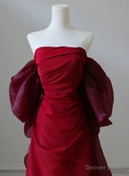Wine Red Satin Scoop Long Prom Dress, Wine Red Long Prom Dress