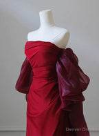 Wine Red Satin Scoop Long Prom Dress, Wine Red Long Prom Dress