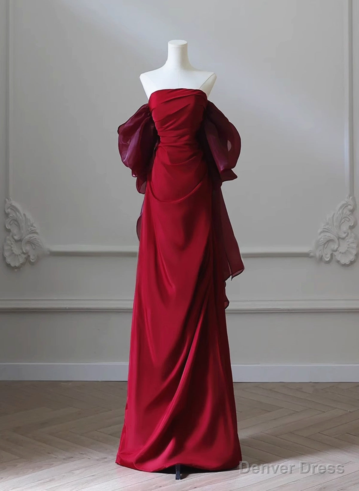 Wine Red Satin Scoop Long Prom Dress, Wine Red Long Prom Dress