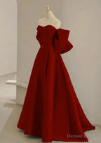 Wine Red Satin Sweetheart Long A Line Prom Dress, Wine Red Prom Dresses