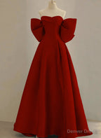 Wine Red Satin Sweetheart Long A Line Prom Dress, Wine Red Prom Dresses