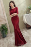 Wine Red Sequins Mermaid Long Evening Dress Party Dress, Dark Red Sequins Bridesmaid Dress