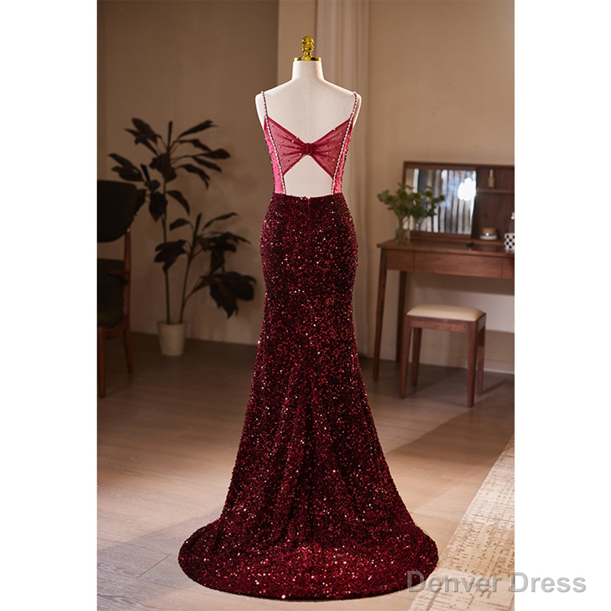Wine Red Sequins Mermaid Long Prom Dress, Wine Red Prom Dress