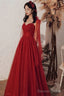 Wine Red Shiny Tulle Straps Long Evening Dress, A-Line Tulle Junior Prom Dress