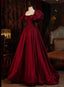 Wine Red Short Sleeves Floor Length Long Prom Dress, Ball Gowns Prom Dresses
