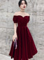 Wine Red Short Velvet Prom Dress, Off Shoulder Prom Dress Bridesmaid Dresses