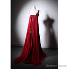 Wine Red Soft Satin Long Straps Long A Line Prom Dress, Wine Red Prom Dresses