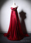 Wine Red Soft Satin Long Straps Long A Line Prom Dress, Wine Red Prom Dresses