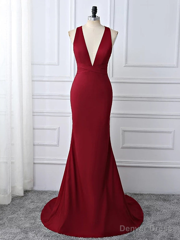 Wine Red Spnadex Sexy Cross Back Mermaid Long Party Dress, Wine Red Evening Gown Main image