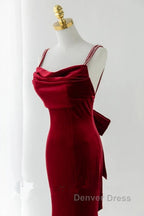 Wine Red Straps Low Back Mermaid Long Prom Dress, Wine Red Prom Dresses