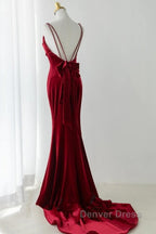 Wine Red Straps Low Back Mermaid Long Prom Dress, Wine Red Prom Dresses