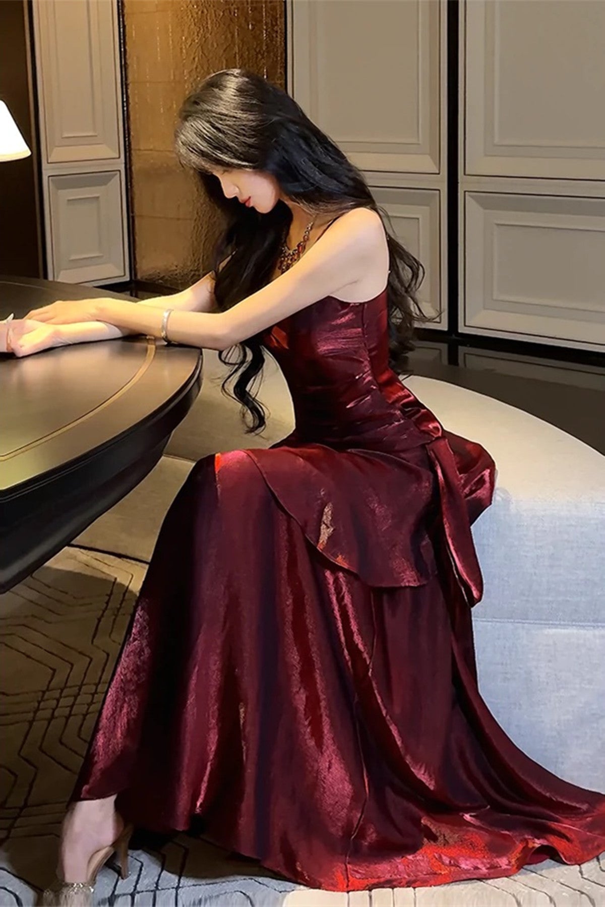 Wine Red Straps Mermaid Long Prom Dress, Wine Red Prom Dress Secondary image